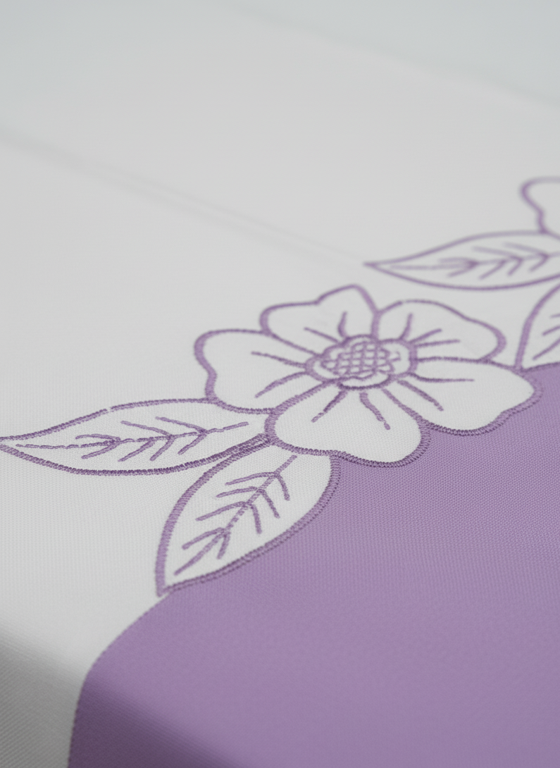 Embroidery applique work sheet with frilled pillow covers