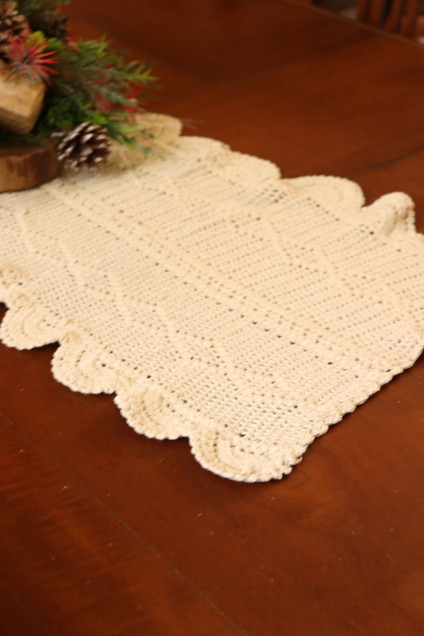 Crochet Beige Table Runner