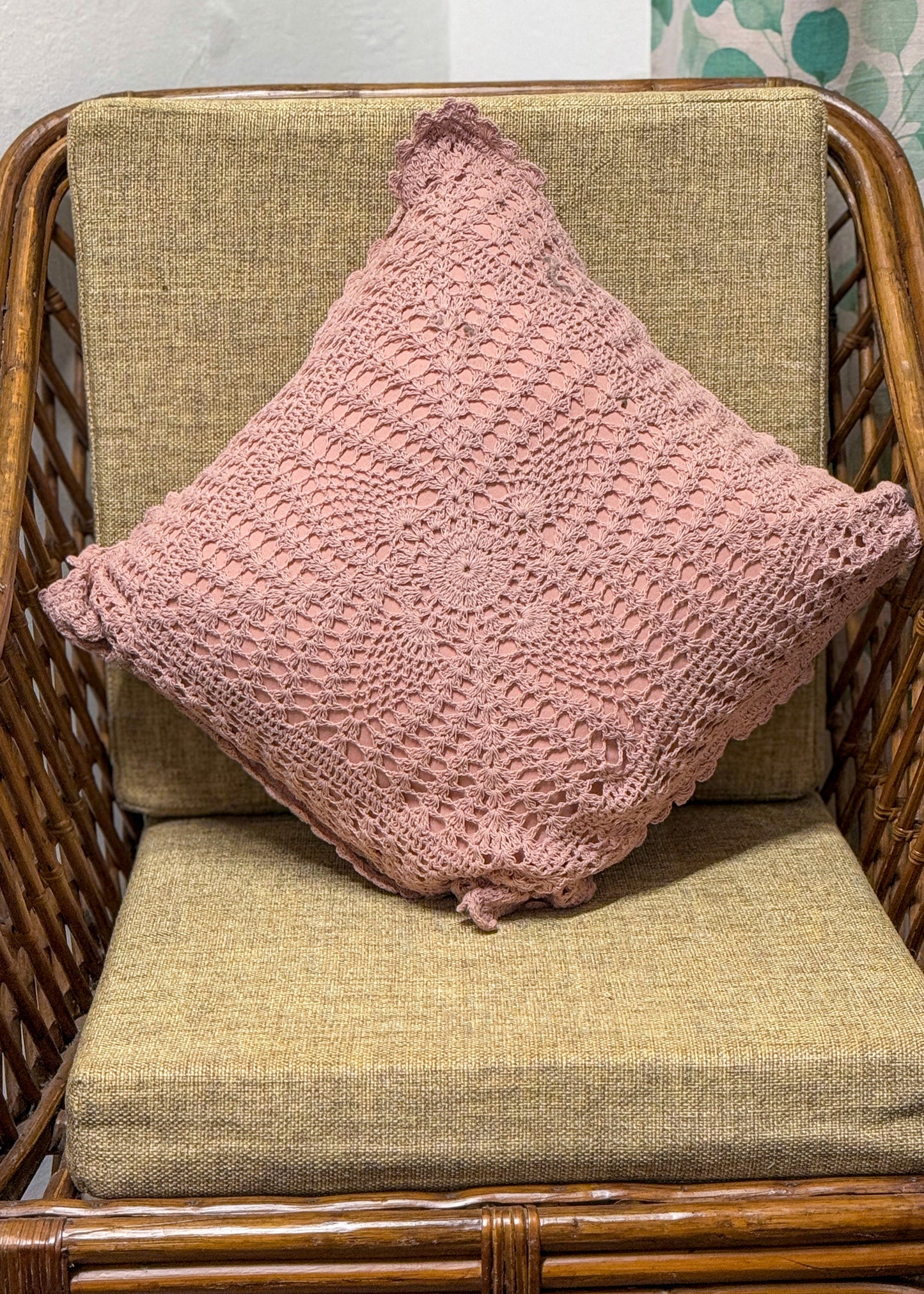 Pink crochet cushion covers