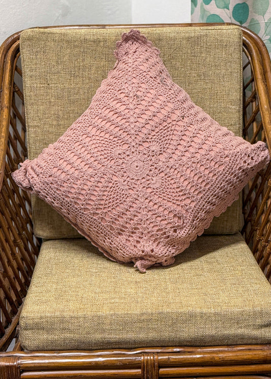 Pink crochet cushion covers