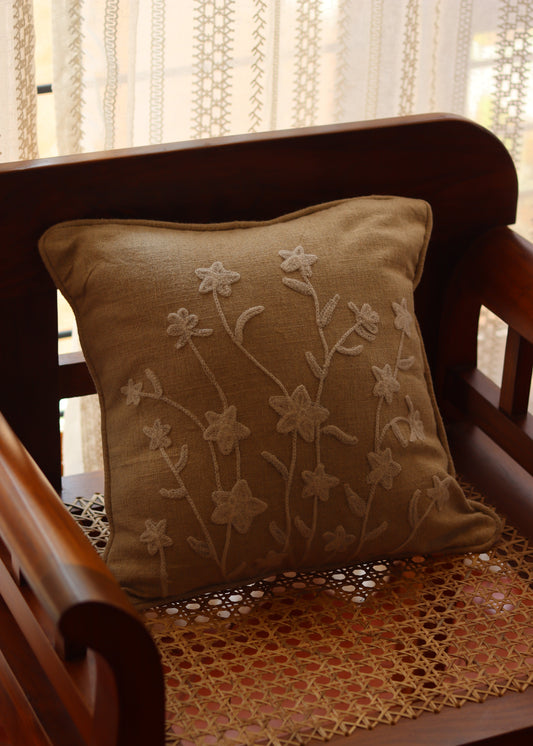 Embroidery on Beige Cushion Covers