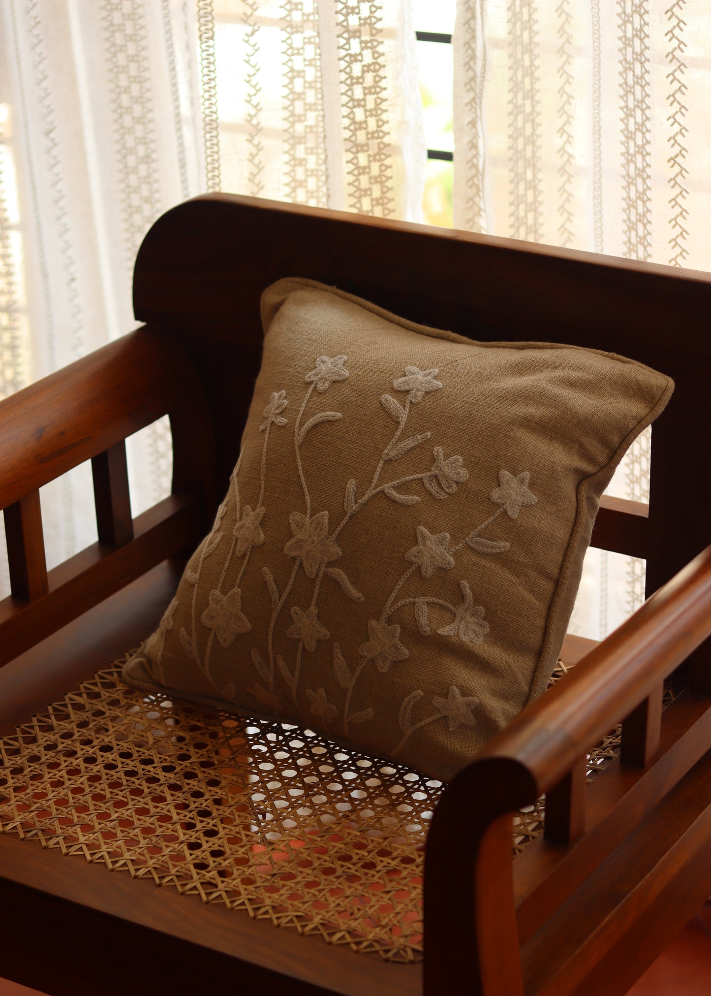 Embroidery on Beige Cushion Covers