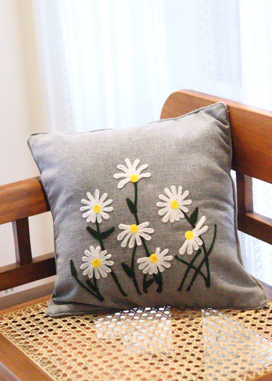 Embroidery on Grey Cushion Covers