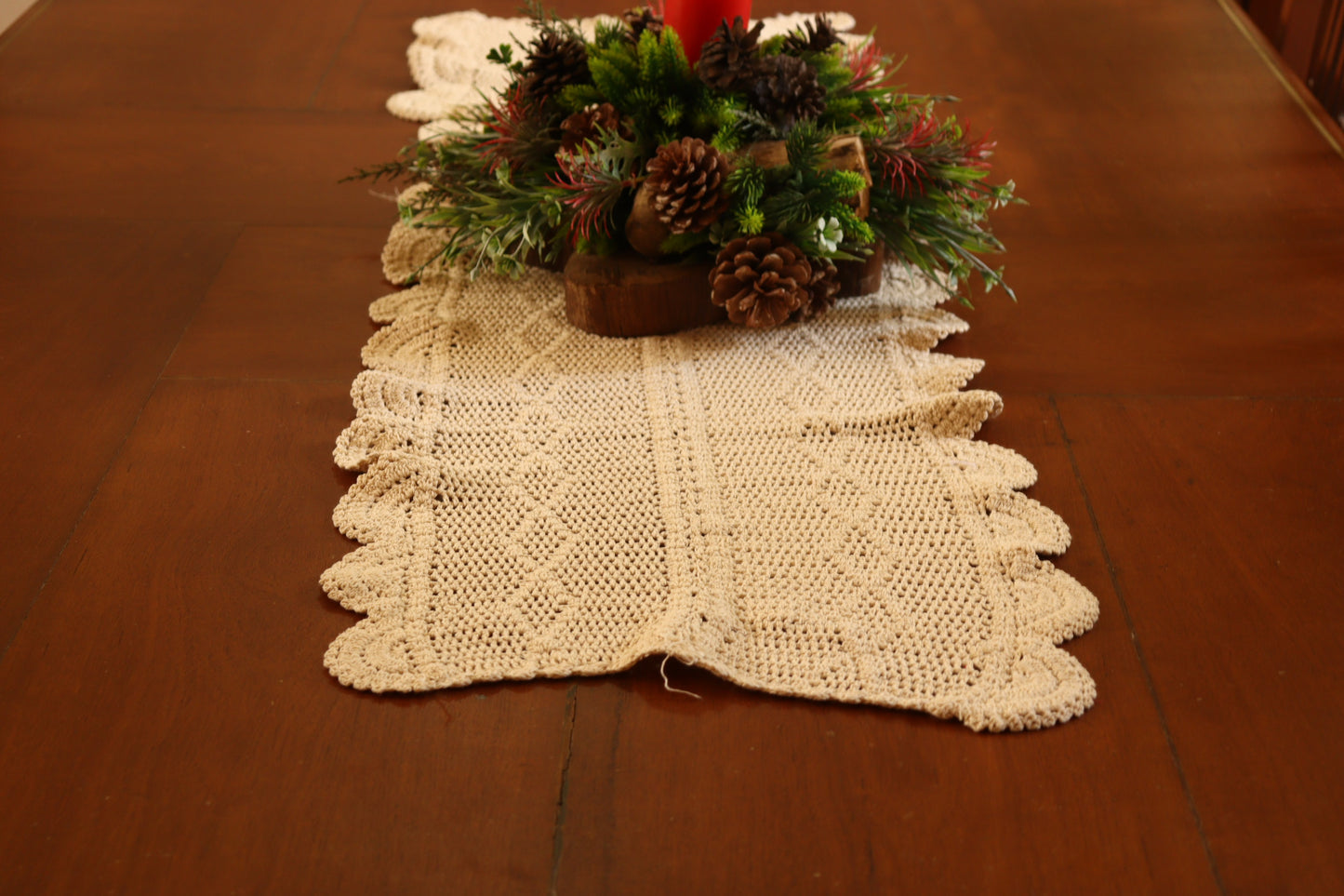 Crochet Beige Table Runner