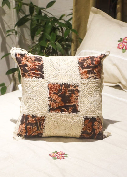 Crochet cushion covers on Kalamkari Fabric