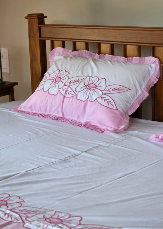 Applique work embroidery sheet +2 pillow covers