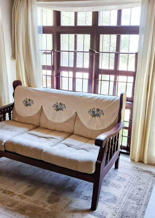 Blue cross stitch embroidery sofa back