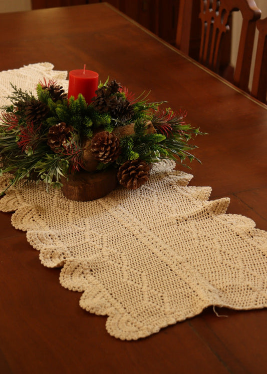 Crochet Beige Table Runner